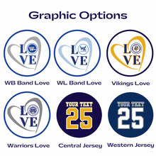 personalized graphics of walled lake marching band central vikings and western warriors logos
