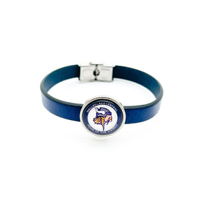 custom walled lake central vikings blue leather bracelet with stainless steel slider charm