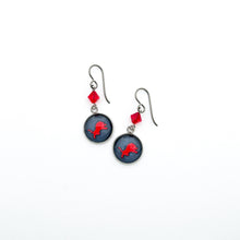 custom Ponder high school charm earrings with red Swarovski crystal beads