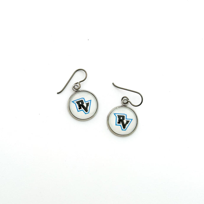 custom River Valley Panthers stainless steel charm earrings with niobium ear wires