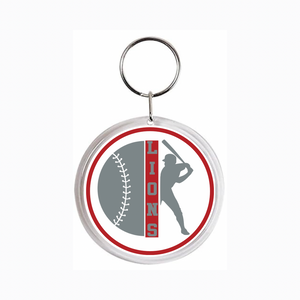 custom acrylic Ponder lions photo keychain featuring red and grey baseball graphic