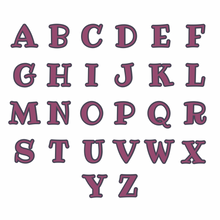 maroon and grey capital letters of the alphabet in ribeye font