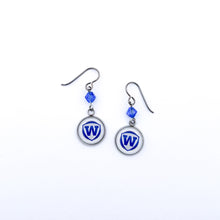 custom walled lake charm earrings with sapphire blue swarovski crystal beads