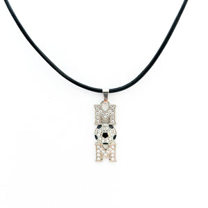 rhinestone soccer mom pendant necklace with black leather cord