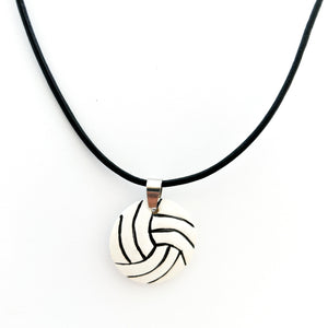 ceramic volleyball pendant necklace with black leather cord