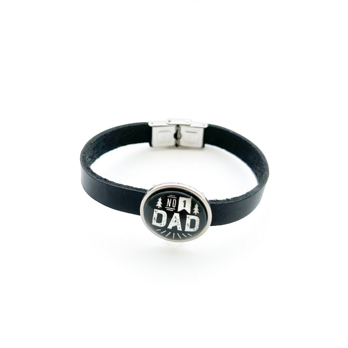 custom No 1 dad black leather cuff bracelet