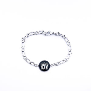 stainless steel mens bracelet with black super dad charm