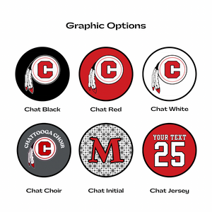 set of six Chattooga Indians logos and personalized graphics in black red white and grey