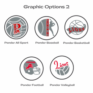various Ponder high school lions sports graphics in red white and grey