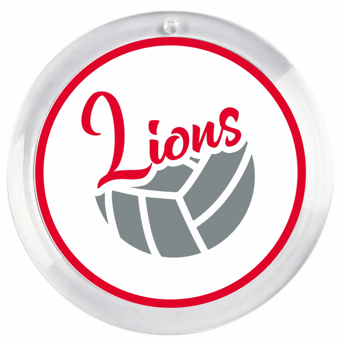 custom Ponder lions volleyball acrylic photo disc in red and grey