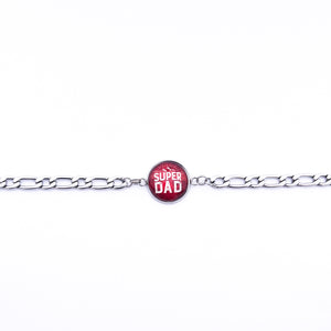 stainless steel bracelet with red super dad charm