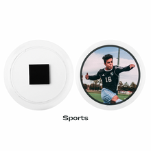 custom sports photography acrylic magnet featuring a male soccer player