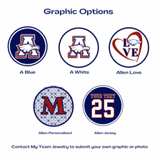 various allen eagles logos and personalized graphics in navy blue, red, and white