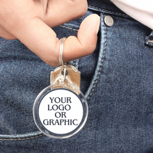 close up of custom acrylic photo keychain on a young man's finger