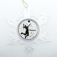 personalized acrylic snowflake ornament with female volleyball player silhouette