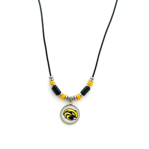 custom Riverside beavers leather cord pendant necklace with black and yellow beads