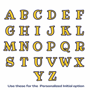 gold and navy capital letters of the alphabet in ribeye font