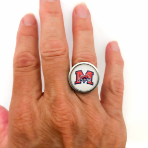 close up of woman wearing a McKinney Boyd broncos statement ring
