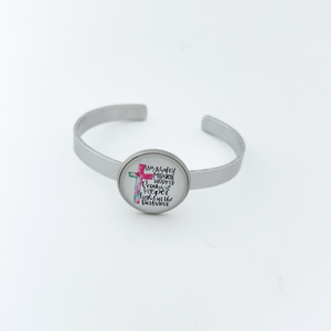 aluminum cuff bracelet with a waymaker miracle worker promise keeper light in the darkness graphic