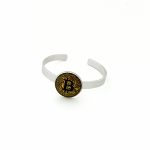 aluminum cuff bracelet with Bitcoin graphic