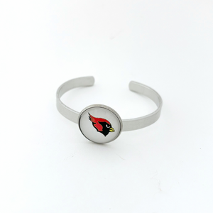 aluminum cuff bracelet with Melissa cardinals mascot graphic