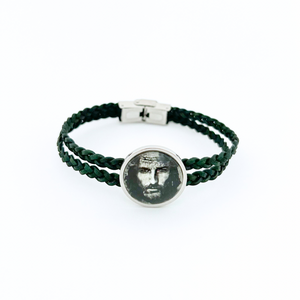 Braided leather bracelet with Jesus, graphic charm