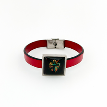 red leather strap bracelet with square cross image slide charm 