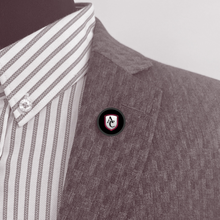 close up of gentleman in a suit wearing a custom Archbishop curley lapel pin