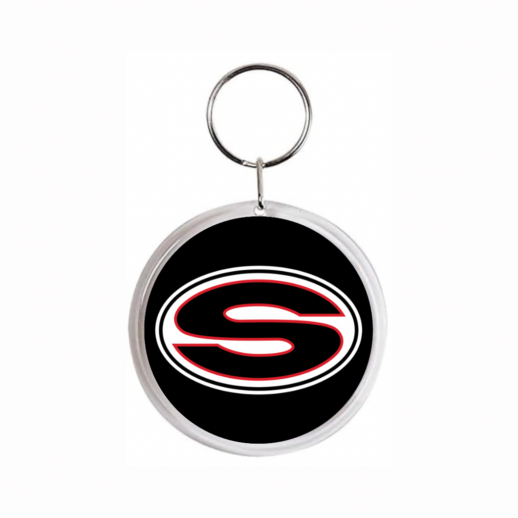 custom Sonoraville high school acrylic photo keychain in black red and white