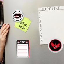 mock up of custom Sonoraville high school acrylic photo magnets on a refridgerator