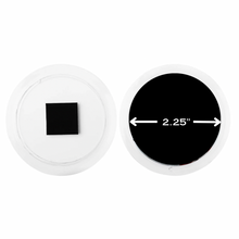 front and back side of an acrylic magnet with a 2.25" measurement label on a white background