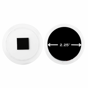 front and back side of an acrylic magnet with a 2.25" measurement label on a white background