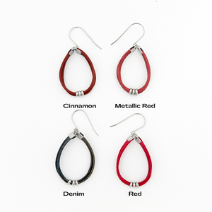set of 4 leather cord hoop earrings with stainless steel accents and titanium ear wires
