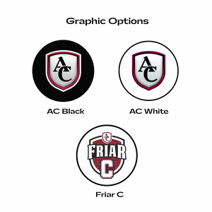 three logo graphic options featuring the Archbishop Curley high school and Friar C logos