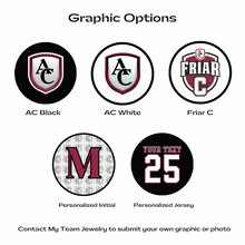 various Archbishop Curley high school logos and personalized graphics in maroon, white, and black