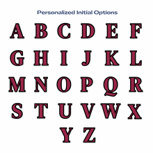 capital letters of the alphabet in maroon and black DM Serif display font