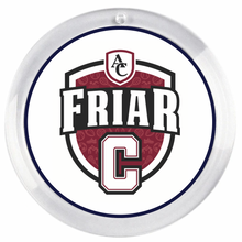 customized acrylic photo disc with the Archbishop Curley Friar C logo on a white background