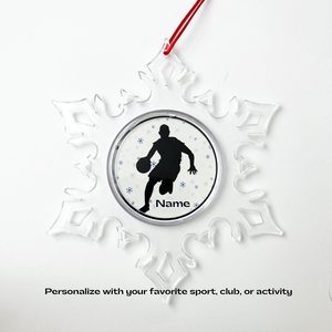 personalized acrylic snowflake ornament with male basketball silhouette