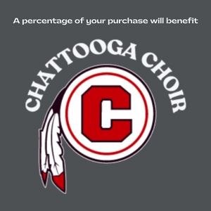 Chattooga Choir logo with a red 'C' on a gray background with the text reading a percentage of your purchase will benefit