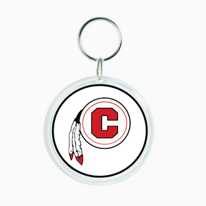 acrylic round keychain with the Chattooga Indians logo 