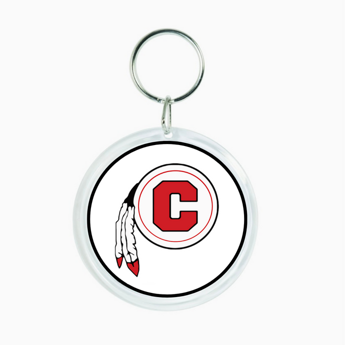 acrylic round keychain with the Chattooga Indians logo 