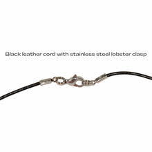 Black leather cord with stainless steel lobster clasp on a white background