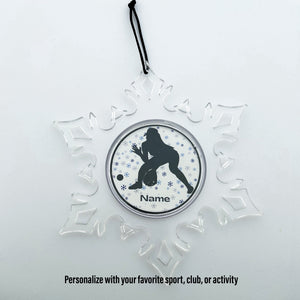personalized acrylic snowflake christmas photo ornament with female softball silhouette