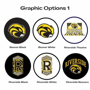 Set of 6 Riverside high school logos with different color options for 'Beaver' and 'Riverside Theatre' on a white background.
