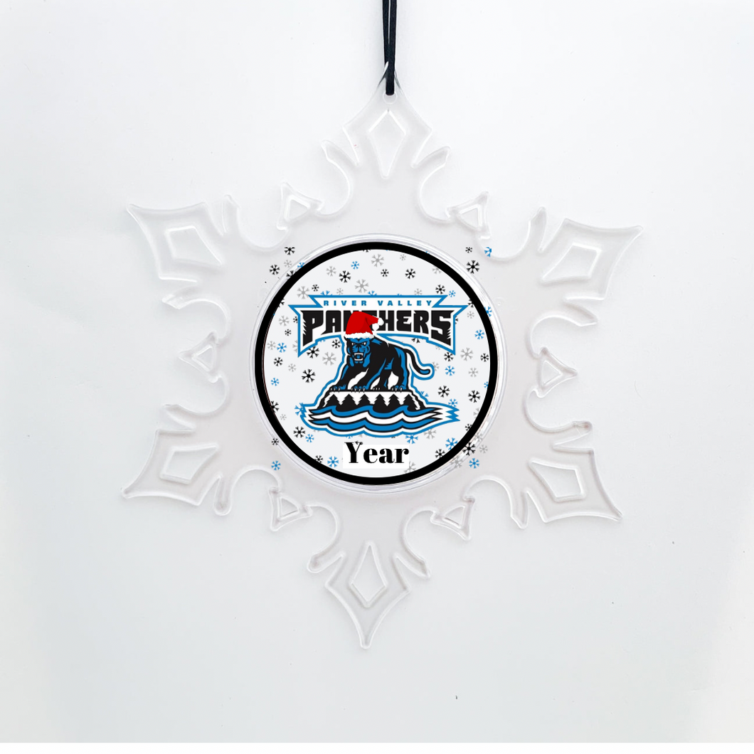 custom River Valley panthers acrylic snowflake christmas ornament