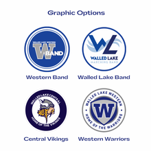 set of 4 Walled Lake logos featuring the marching band, Central Vikings, and Western Warriors