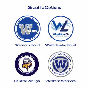 set of 4 Walled Lake logos featuring the marching band, Central Vikings, and Western Warriors