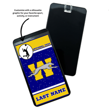 Personalizable sports-themed bag tag with customizable text and the Wilmington Greyhounds logo