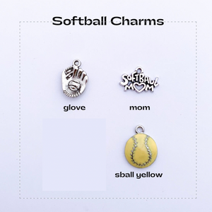 Silver softball charms