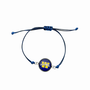 navy blue adjustable cord bracelet with stainless steel center charm featuring the Wilmington Greyhounds logo with blue background